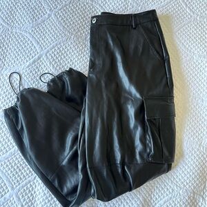 7 for All Mankind Black Faux Leather Cargo Pants Drawstring Large